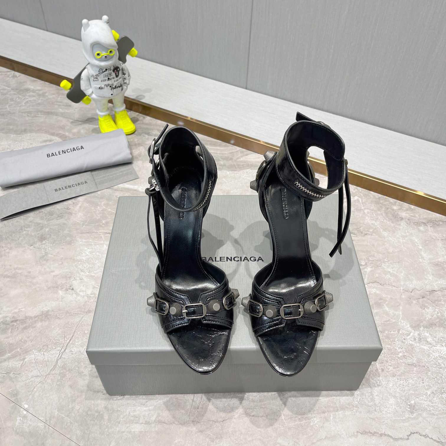 Balenciaga Cagole 110mm Sandal In Black Arena Lambskin - DopestKickz