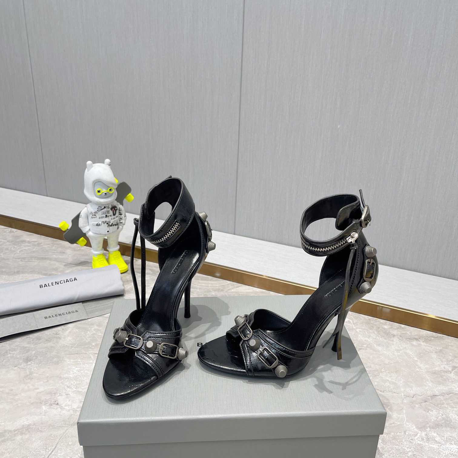 Balenciaga Cagole 110mm Sandal In Black Arena Lambskin - DopestKickz