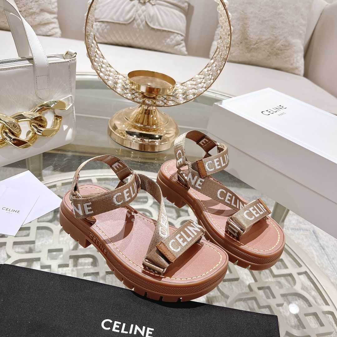Celine Leo Strappy Sandal In Wool With ''Celine'' Jacquard  Light Beige /White - DopestKickz