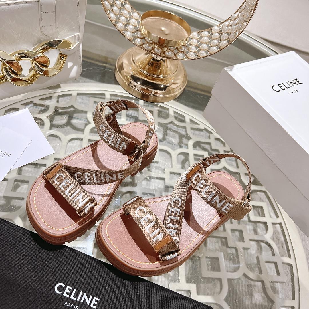 Celine Leo Strappy Sandal In Wool With ''Celine'' Jacquard  Light Beige /White - DopestKickz