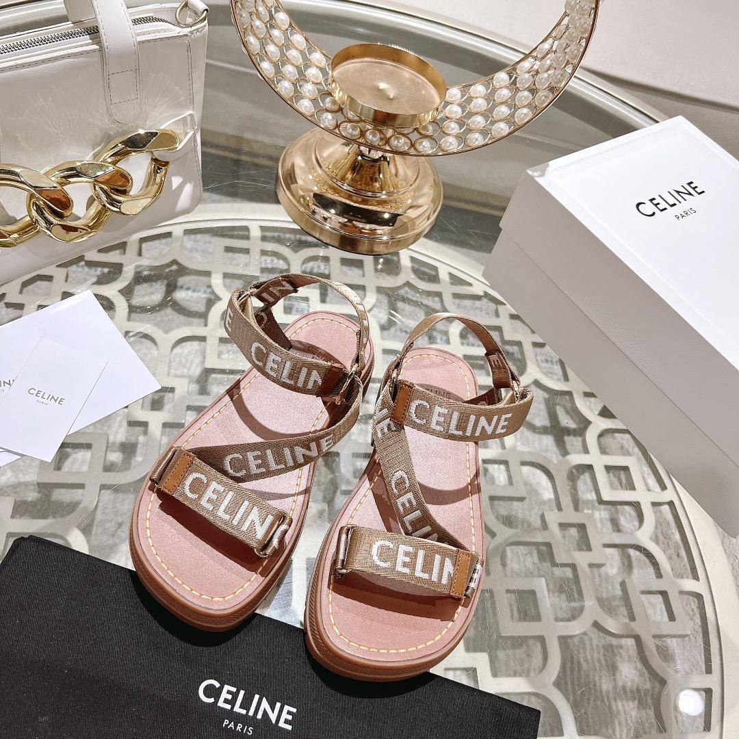 Celine Leo Strappy Sandal In Wool With ''Celine'' Jacquard  Light Beige /White - DopestKickz