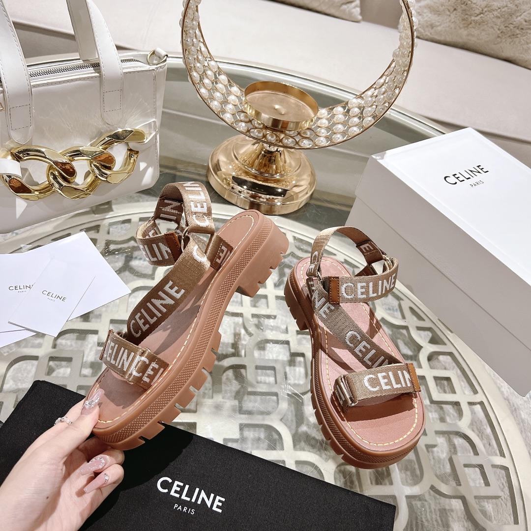 Celine Leo Strappy Sandal In Wool With ''Celine'' Jacquard  Light Beige /White - DopestKickz
