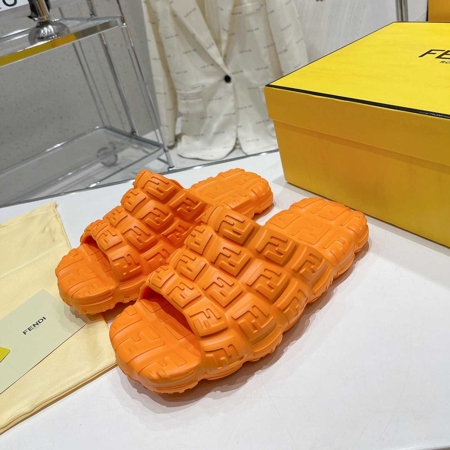 Fendi Cloud Slides Orange Rubber Slides - DopestKickz