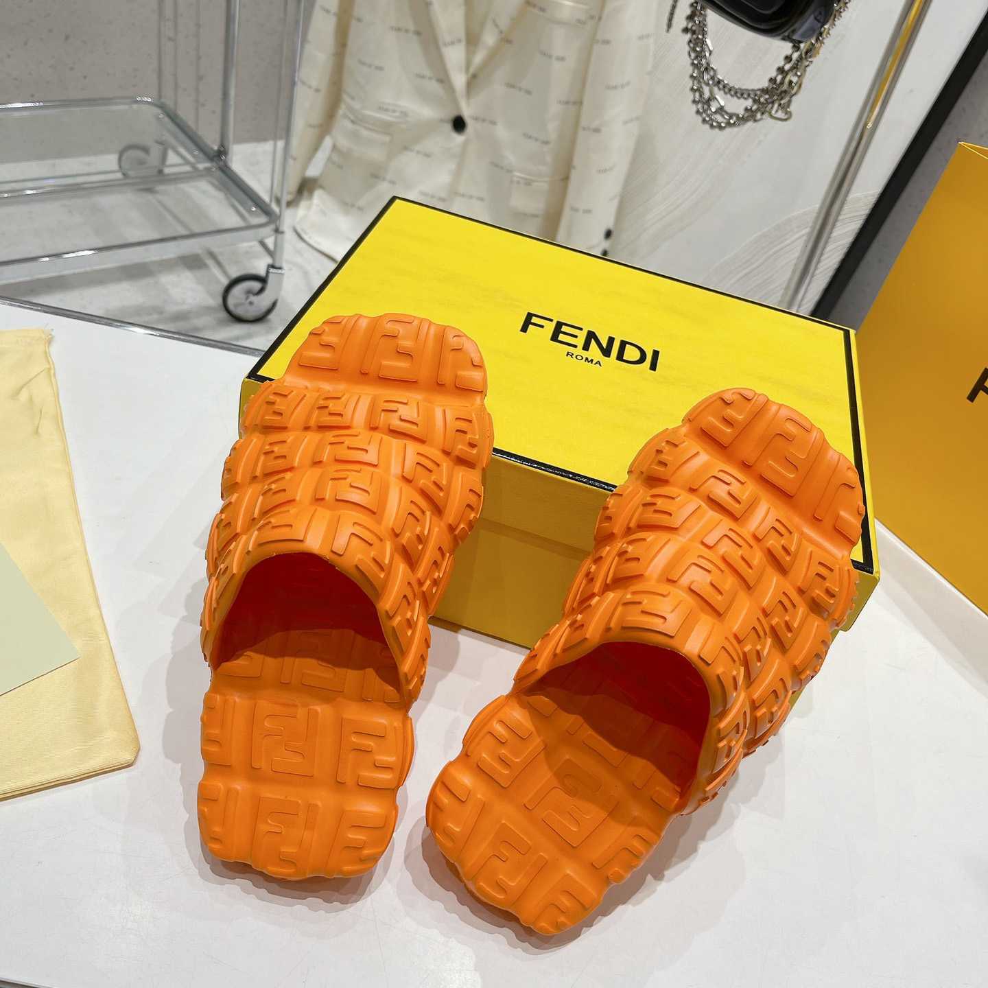 Fendi Cloud Slides Orange Rubber Slides - DopestKickz