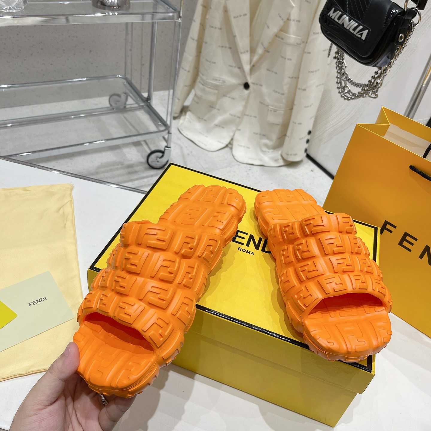 Fendi Cloud Slides Orange Rubber Slides - DopestKickz