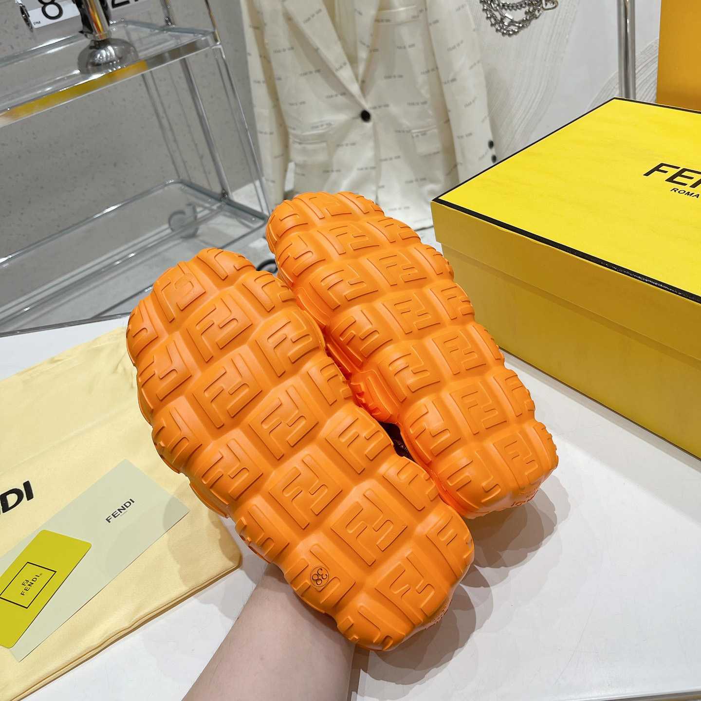 Fendi Cloud Slides Orange Rubber Slides - DopestKickz