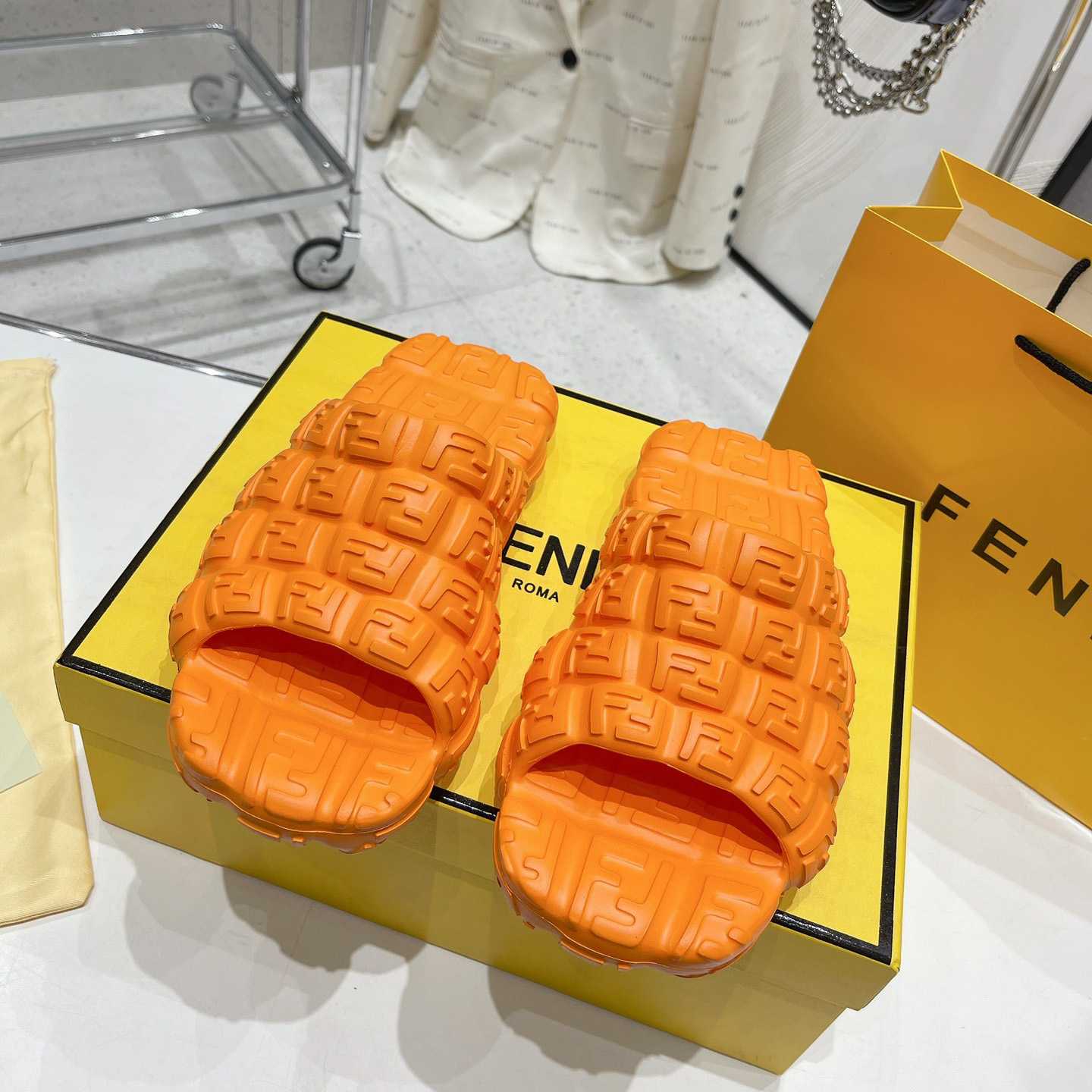 Fendi Cloud Slides Orange Rubber Slides - DopestKickz