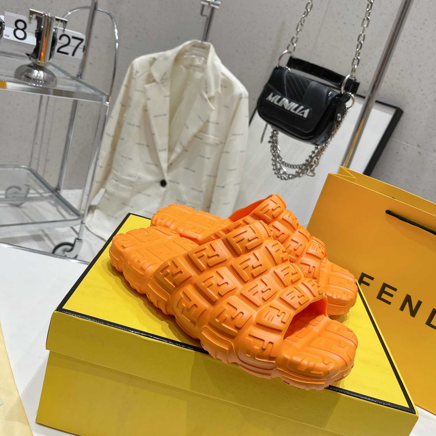 Fendi Cloud Slides Orange Rubber Slides - DopestKickz