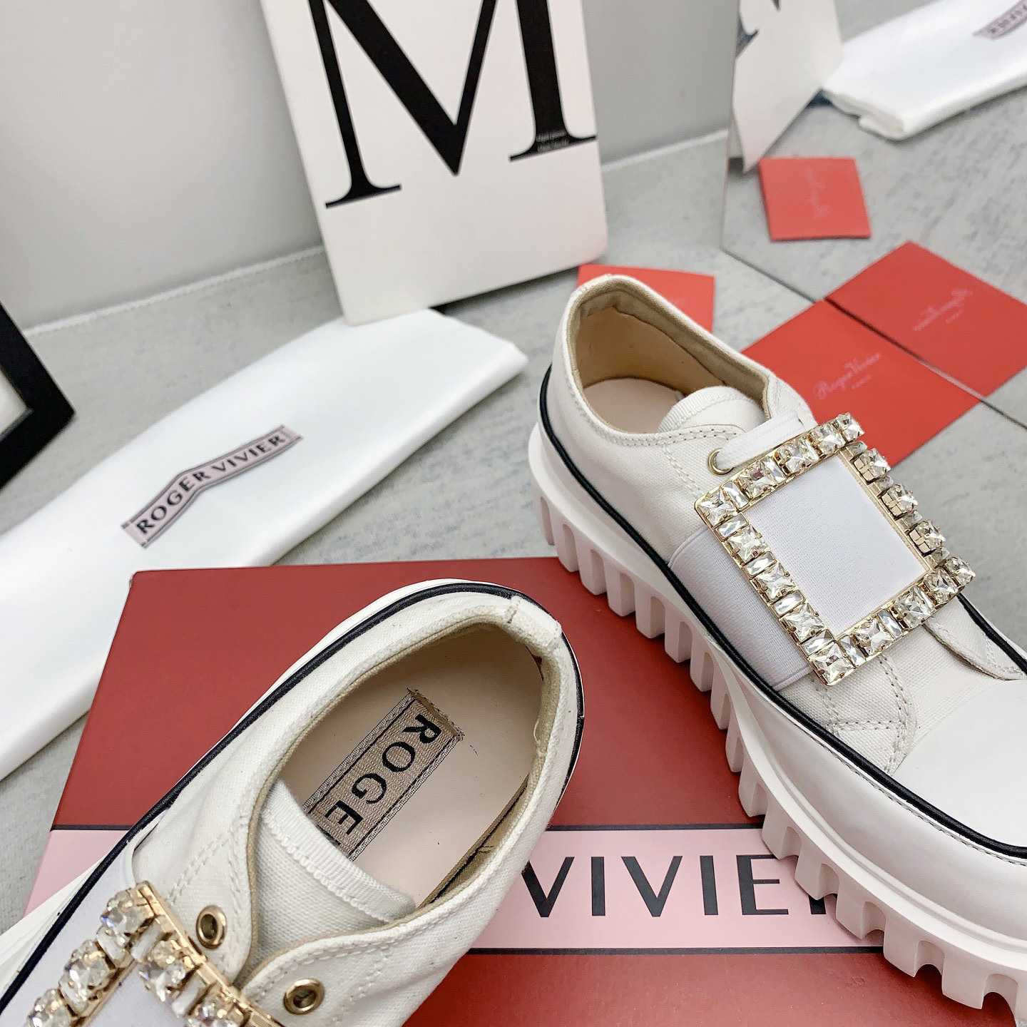 Roger Vivier Viv' Go-Thick Strass Buckle Slip-on Sneakers In Canvas - DopestKickz