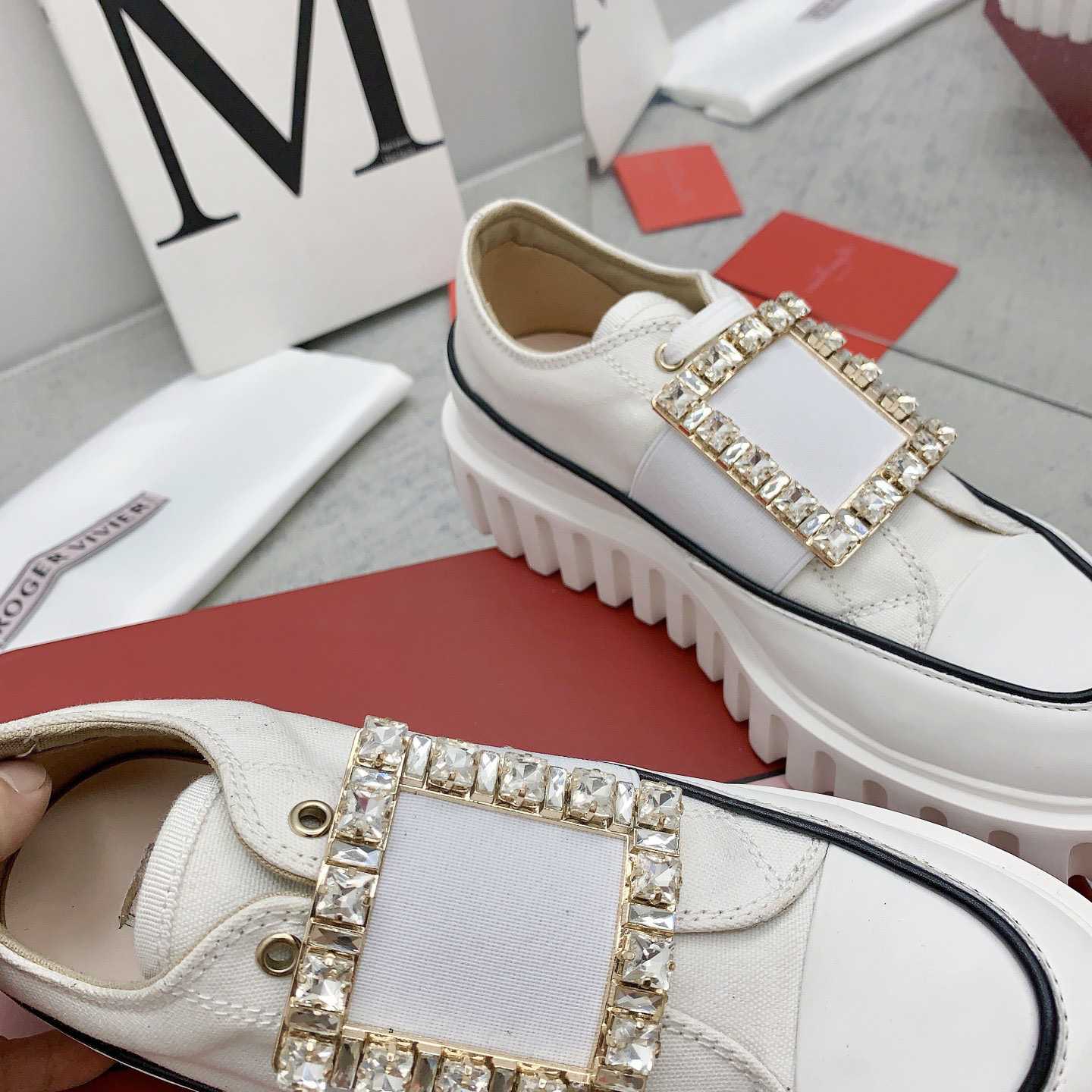 Roger Vivier Viv' Go-Thick Strass Buckle Slip-on Sneakers In Canvas - DopestKickz