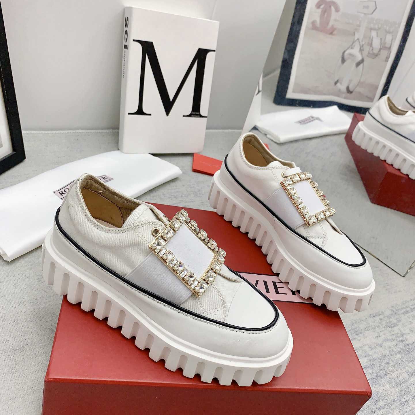 Roger Vivier Viv' Go-Thick Strass Buckle Slip-on Sneakers In Canvas - DopestKickz