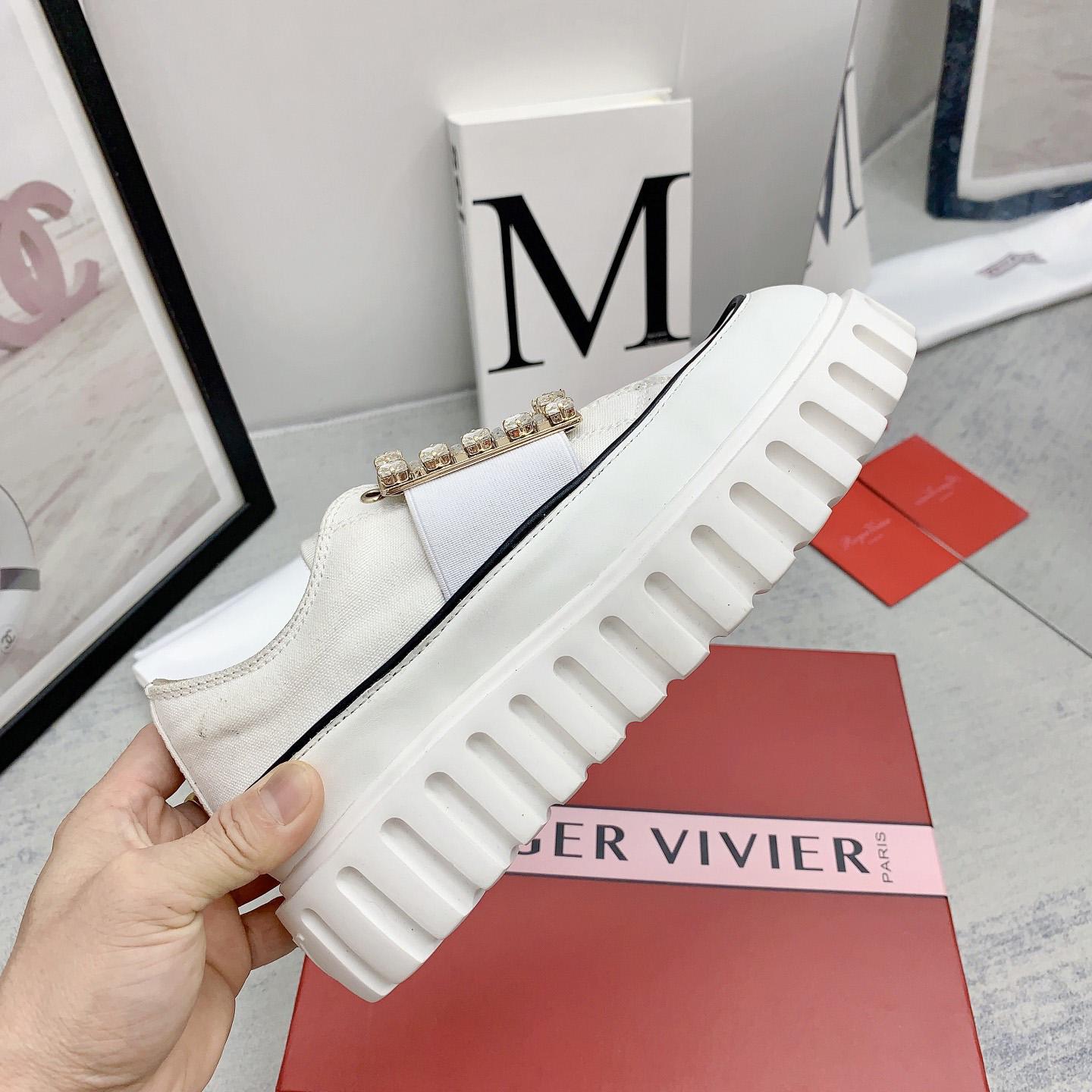 Roger Vivier Viv' Go-Thick Strass Buckle Slip-on Sneakers In Canvas - DopestKickz