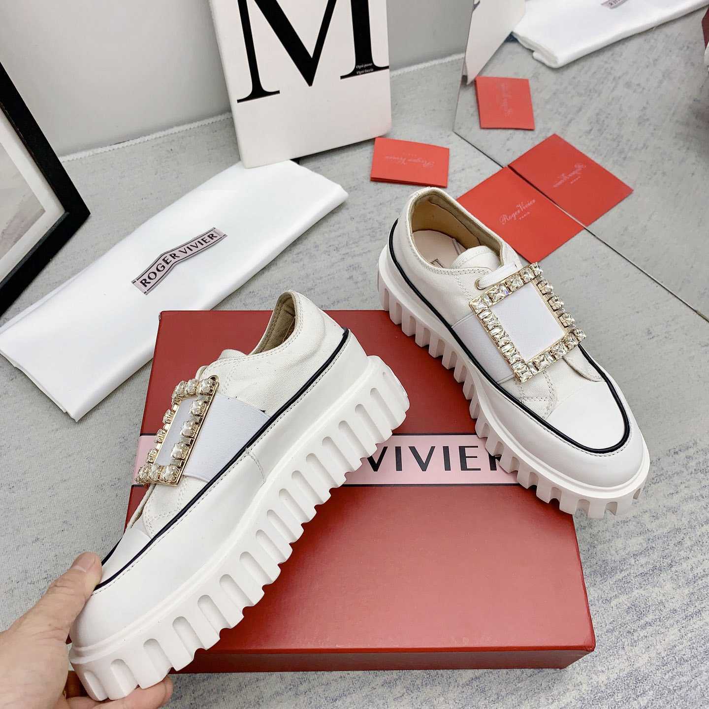 Roger Vivier Viv' Go-Thick Strass Buckle Slip-on Sneakers In Canvas - DopestKickz