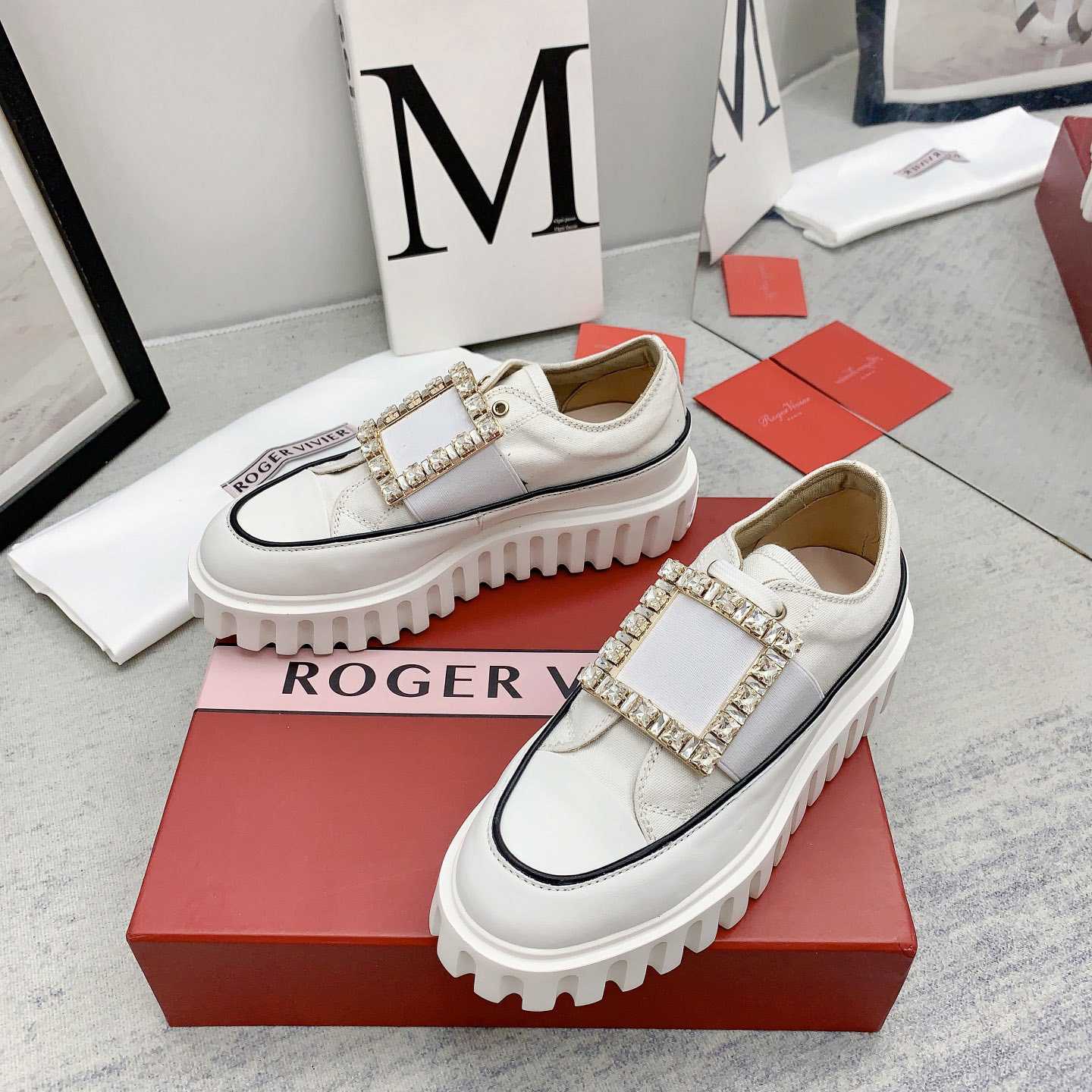 Roger Vivier Viv' Go-Thick Strass Buckle Slip-on Sneakers In Canvas - DopestKickz