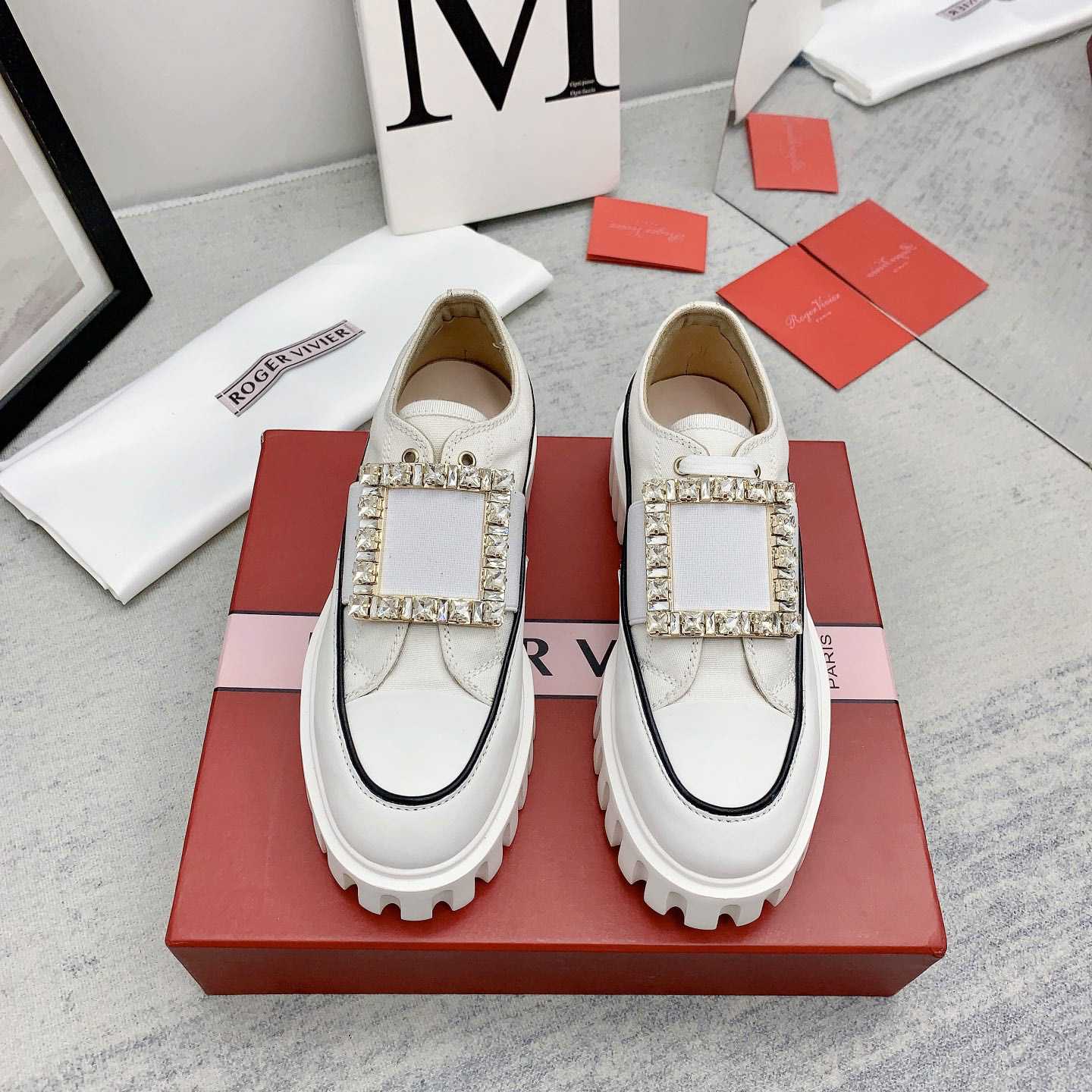 Roger Vivier Viv' Go-Thick Strass Buckle Slip-on Sneakers In Canvas - DopestKickz