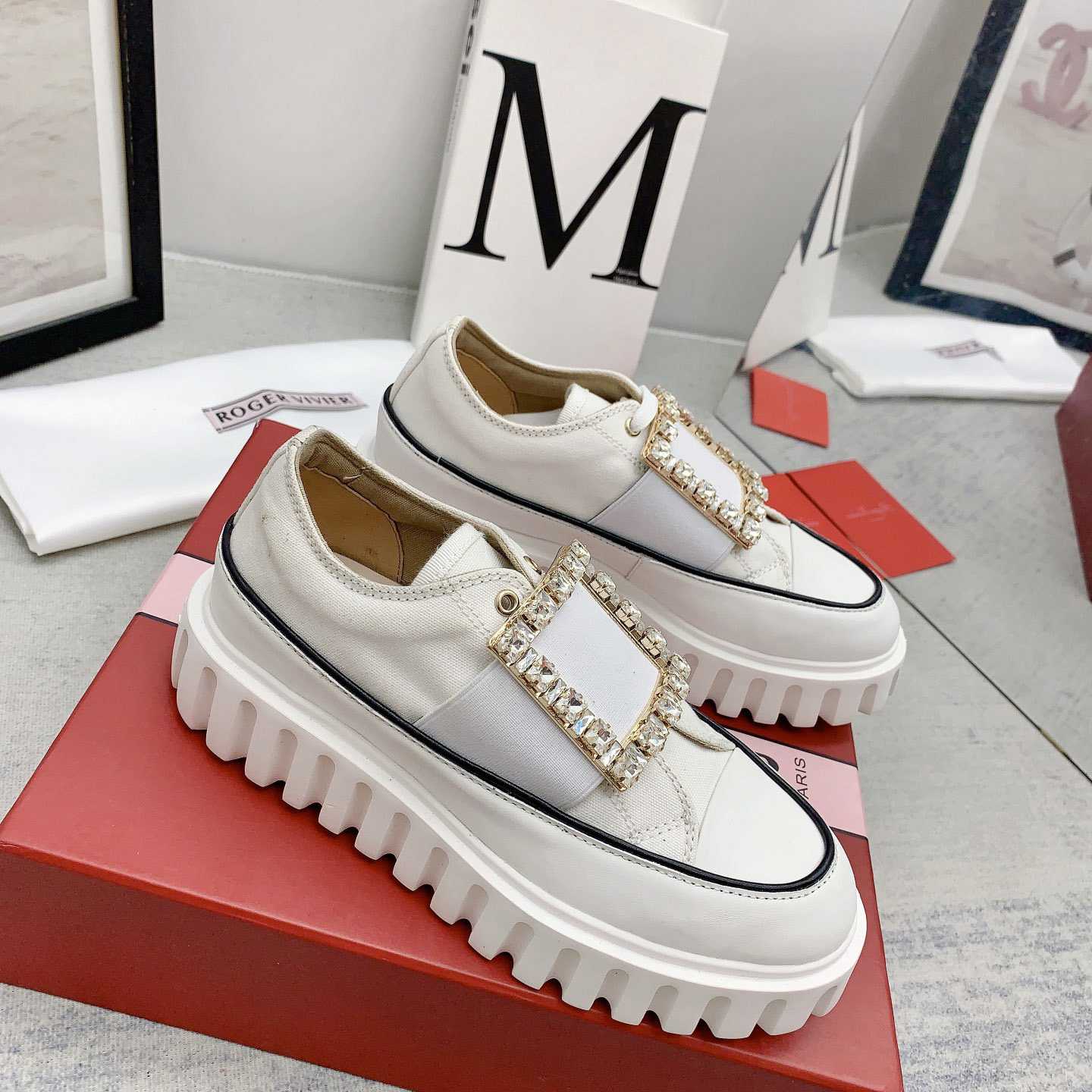 Roger Vivier Viv' Go-Thick Strass Buckle Slip-on Sneakers In Canvas - DopestKickz