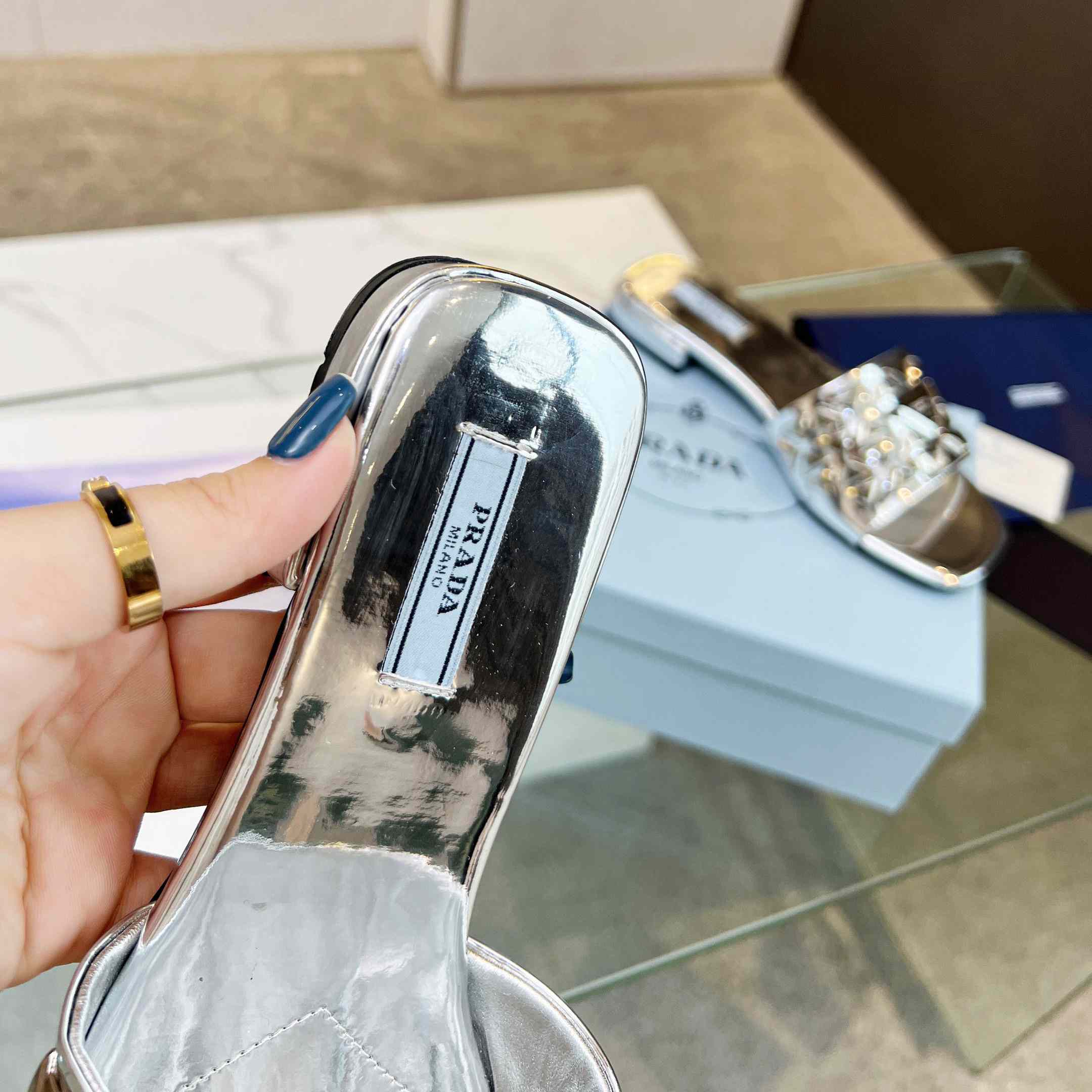 Prada Studded Metallic Leather Slides - DopestKickz