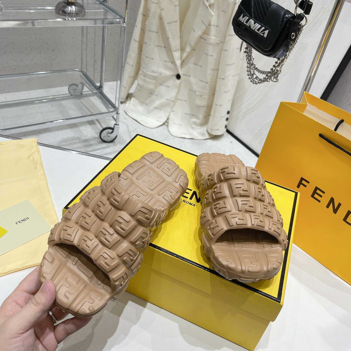 Fendi Cloud Slides Orange Rubber Slides - DopestKickz