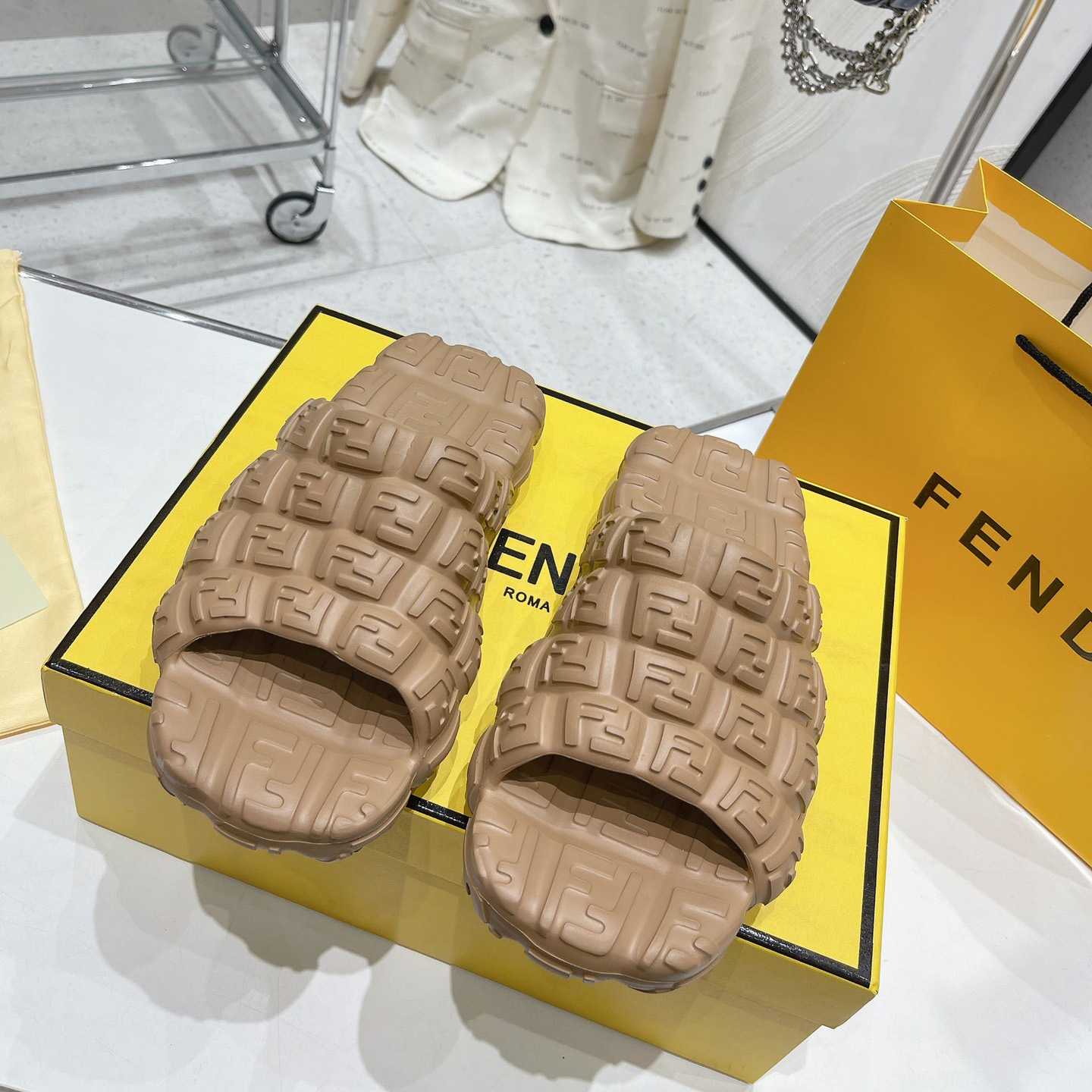 Fendi Cloud Slides Orange Rubber Slides - DopestKickz
