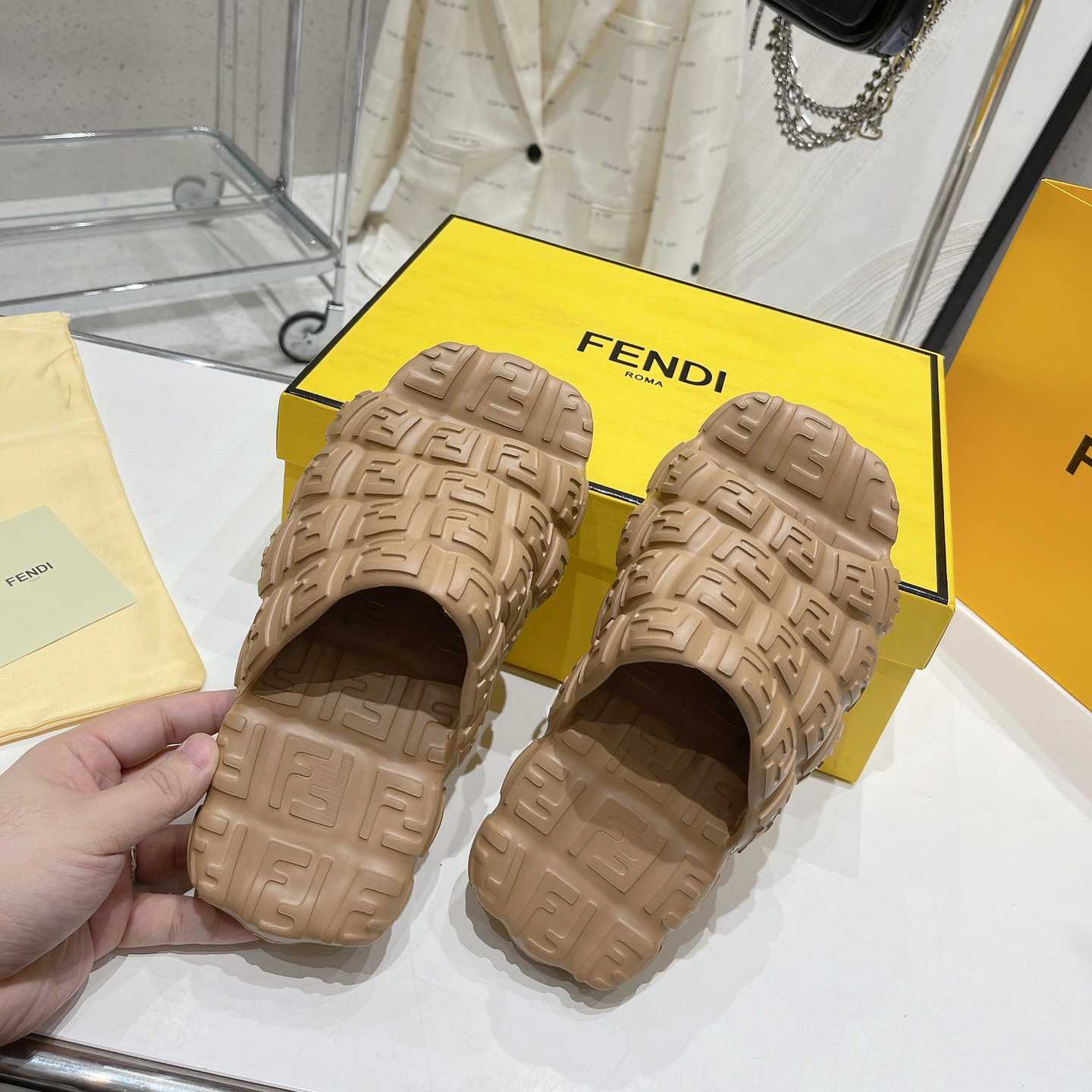 Fendi Cloud Slides Orange Rubber Slides - DopestKickz