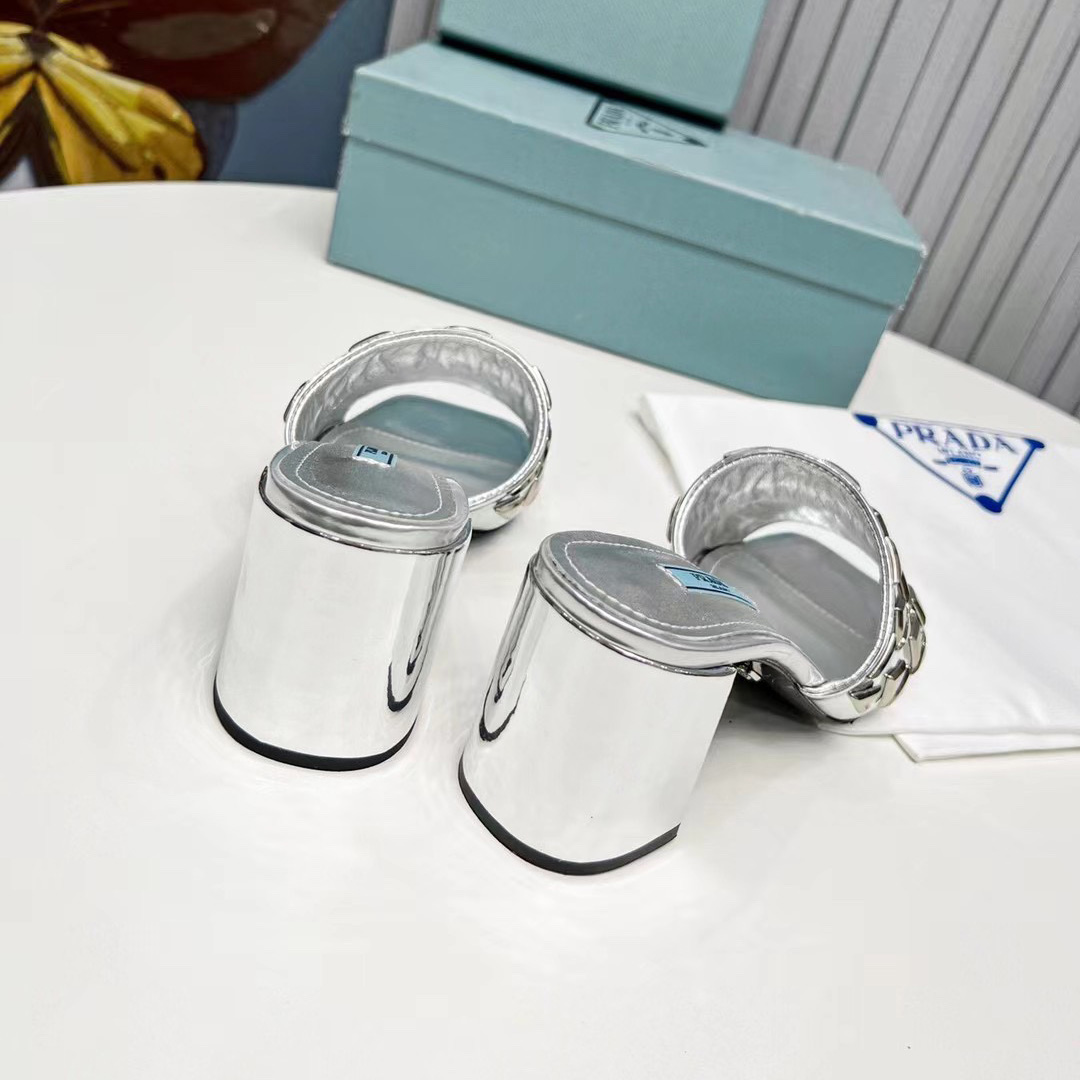 Prada Studded Metallic Leather Mules - DopestKickz