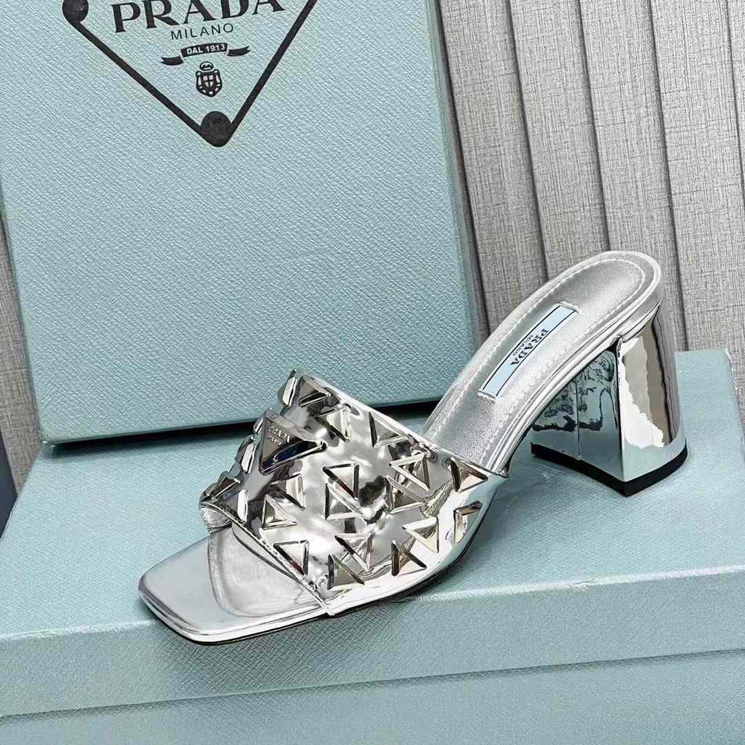 Prada Studded Metallic Leather Mules - DopestKickz