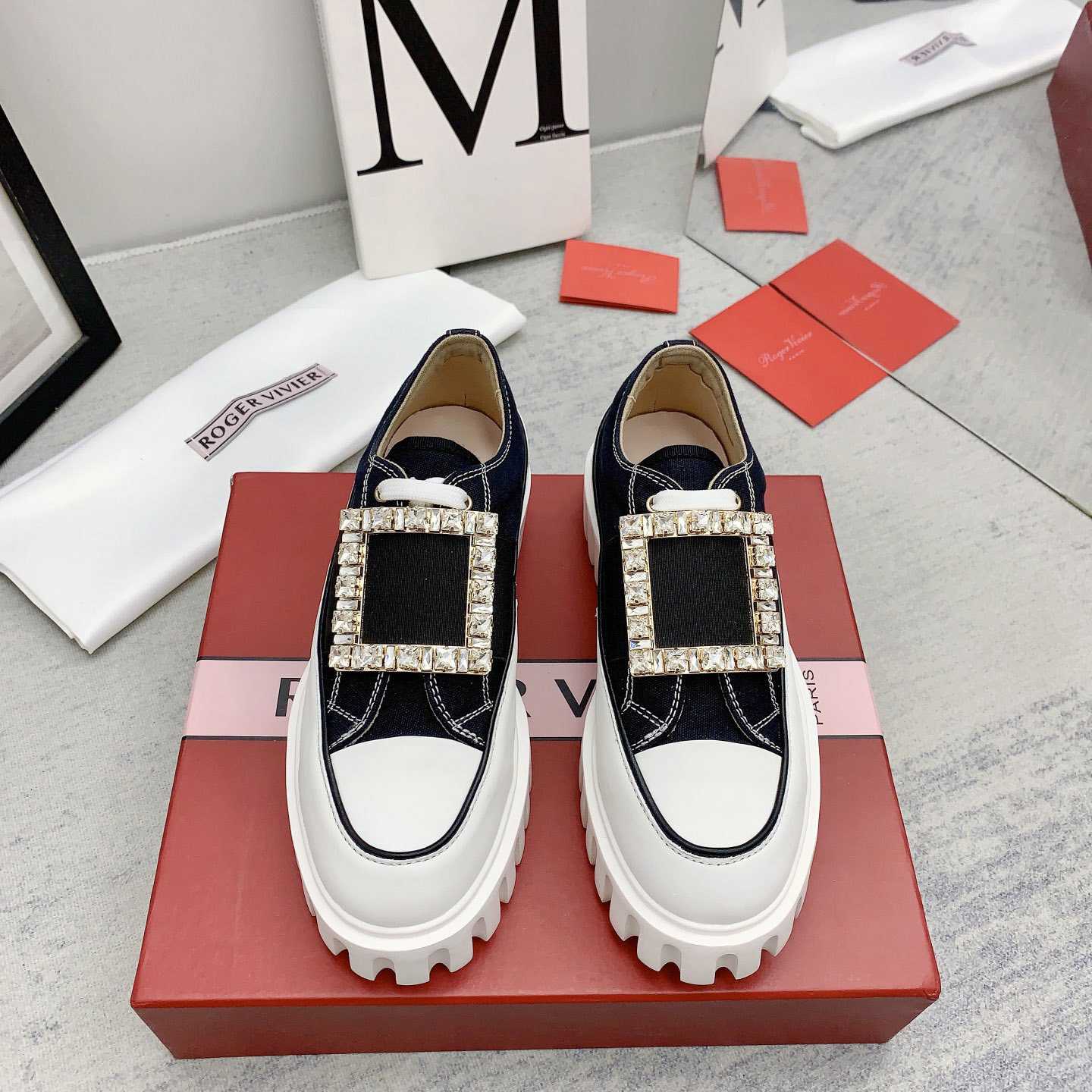 Roger Vivier Viv' Go-Thick Strass Buckle Slip-on Sneakers In Canvas - DopestKickz