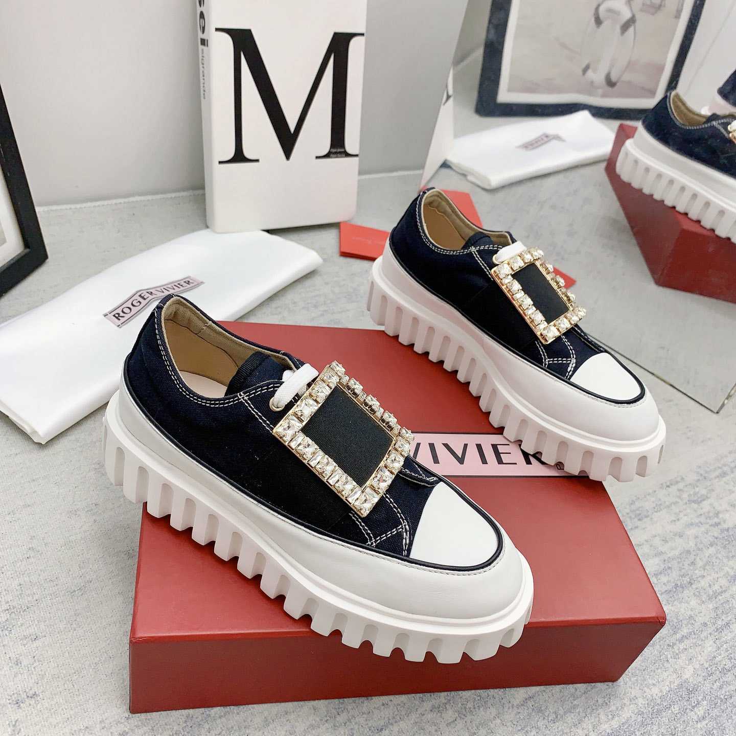 Roger Vivier Viv' Go-Thick Strass Buckle Slip-on Sneakers In Canvas - DopestKickz