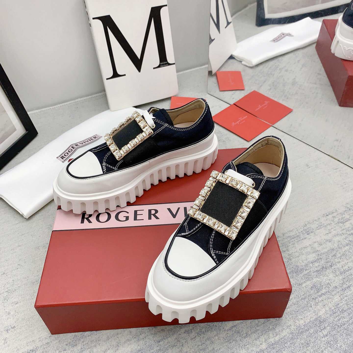 Roger Vivier Viv' Go-Thick Strass Buckle Slip-on Sneakers In Canvas - DopestKickz