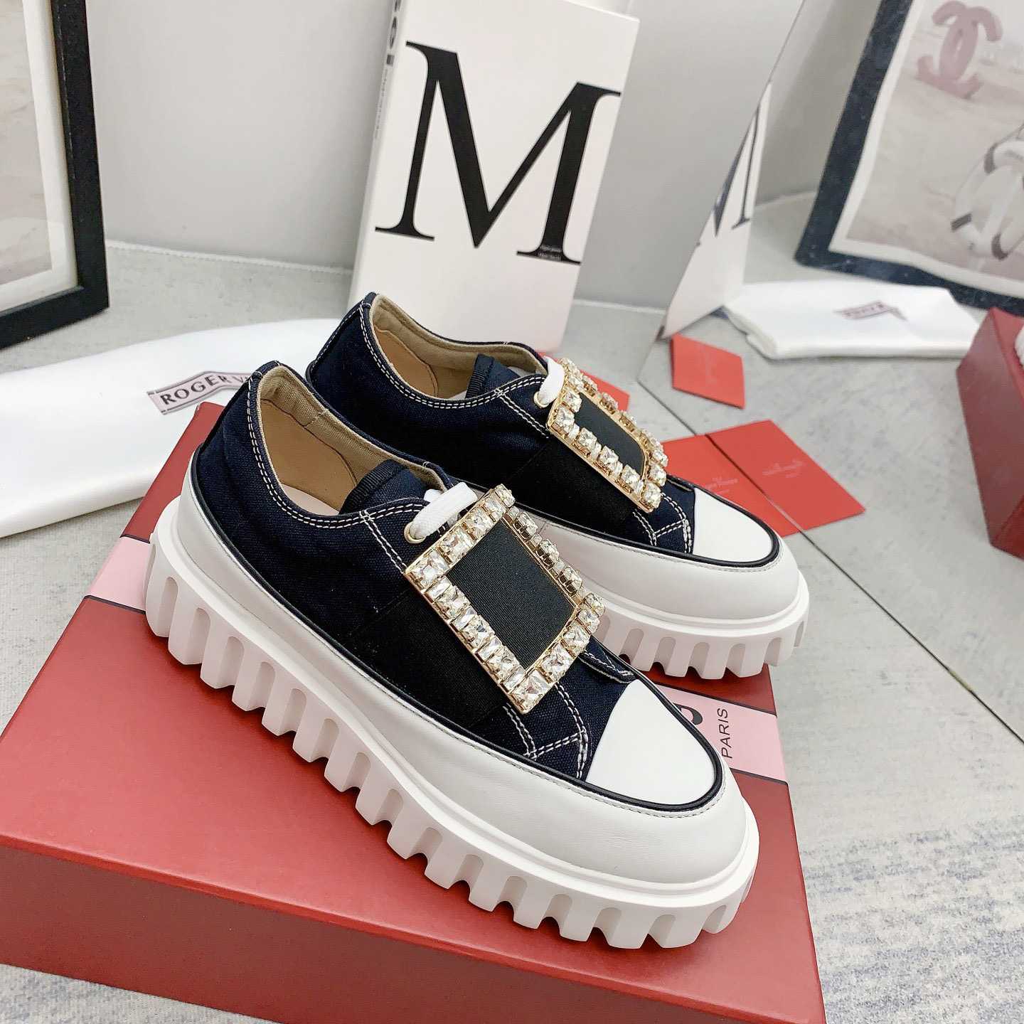 Roger Vivier Viv' Go-Thick Strass Buckle Slip-on Sneakers In Canvas - DopestKickz