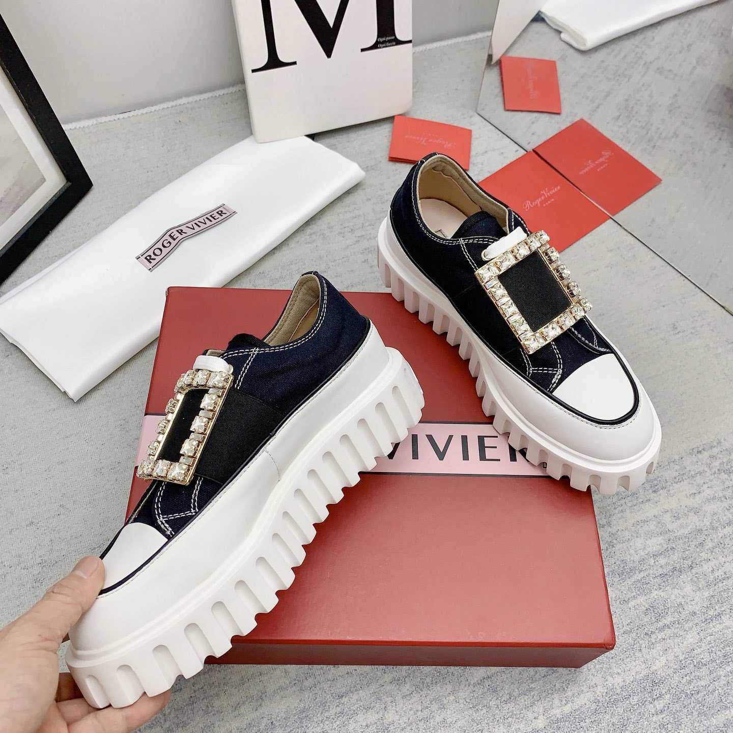 Roger Vivier Viv' Go-Thick Strass Buckle Slip-on Sneakers In Canvas - DopestKickz