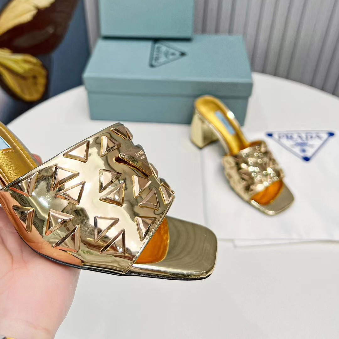 Prada Studded Metallic Leather Mules - DopestKickz
