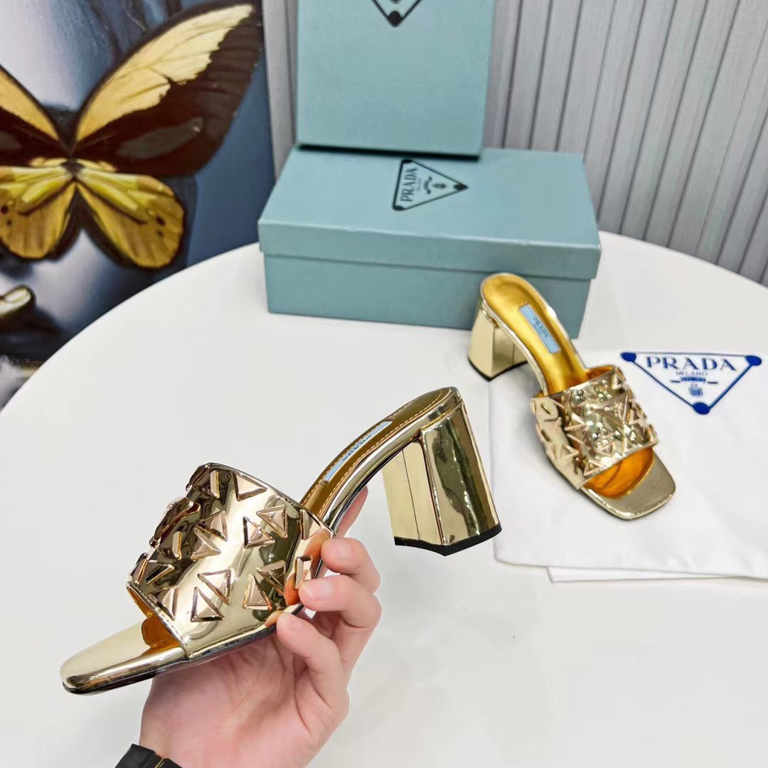 Prada Studded Metallic Leather Mules - DopestKickz