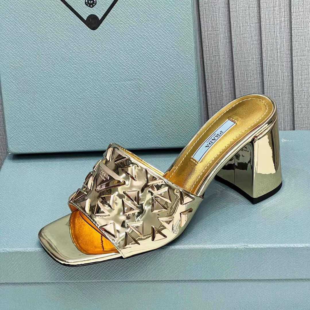 Prada Studded Metallic Leather Mules - DopestKickz