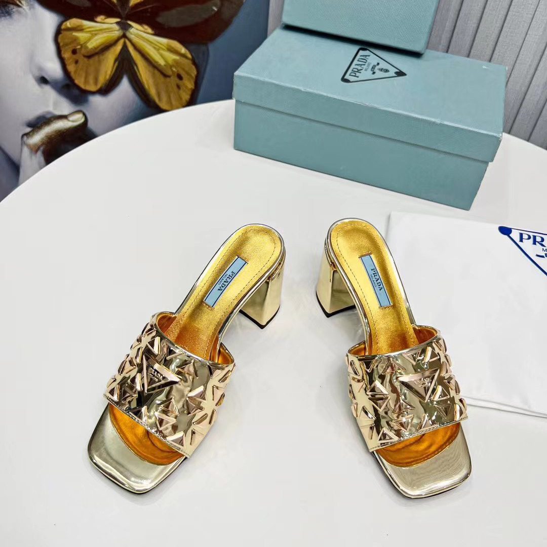 Prada Studded Metallic Leather Mules - DopestKickz