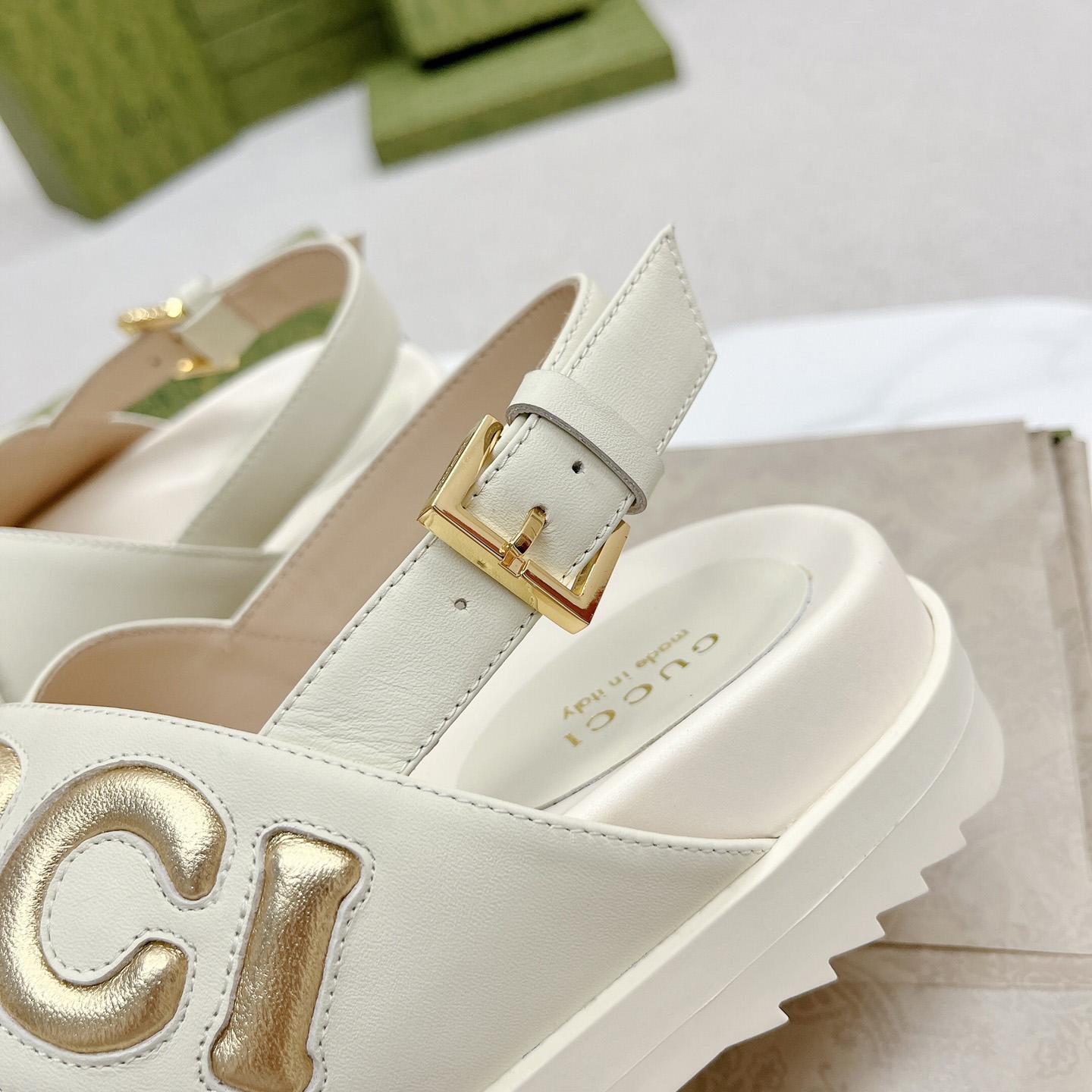 Gucci White Embossed Sandals - DopestKickz