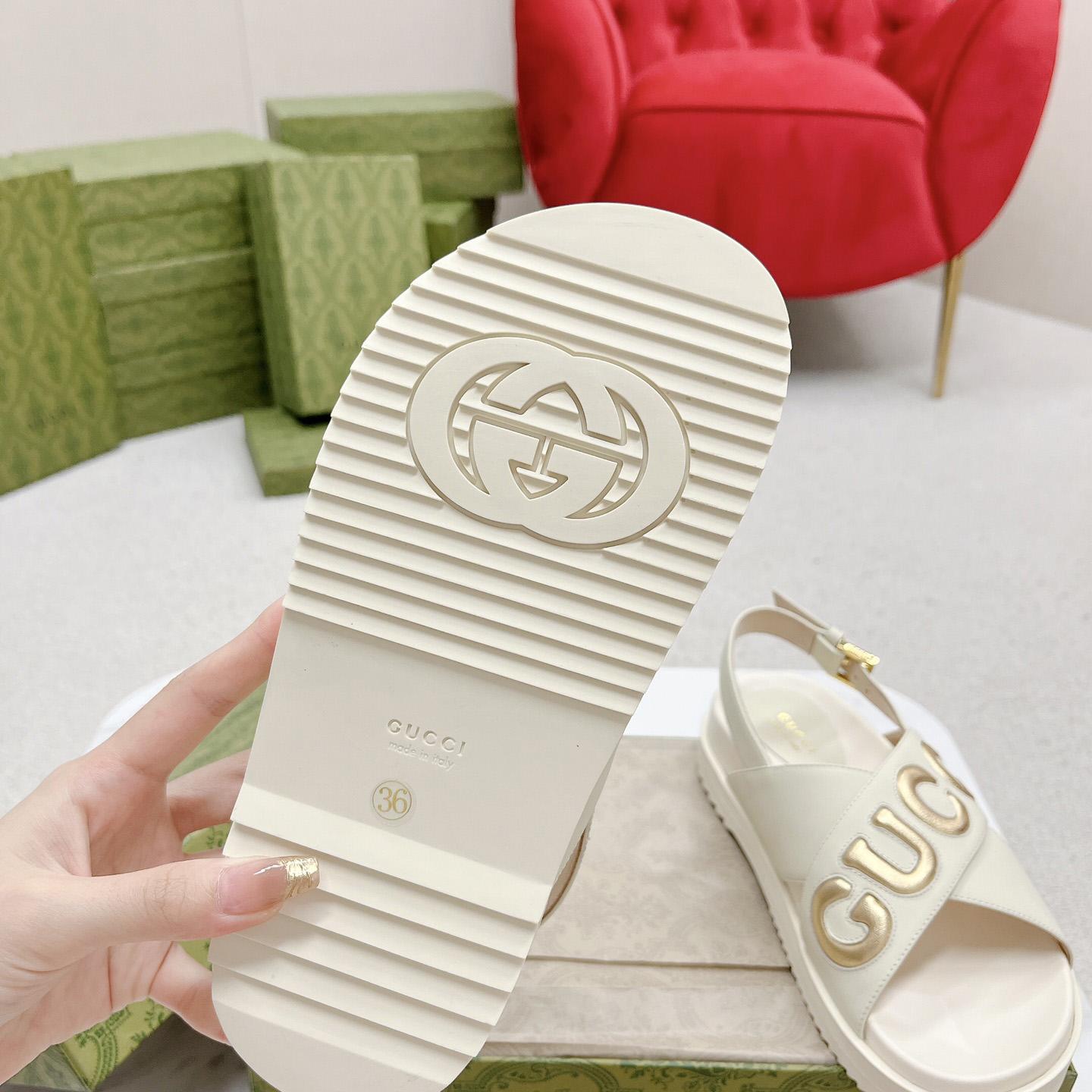 Gucci White Embossed Sandals - DopestKickz