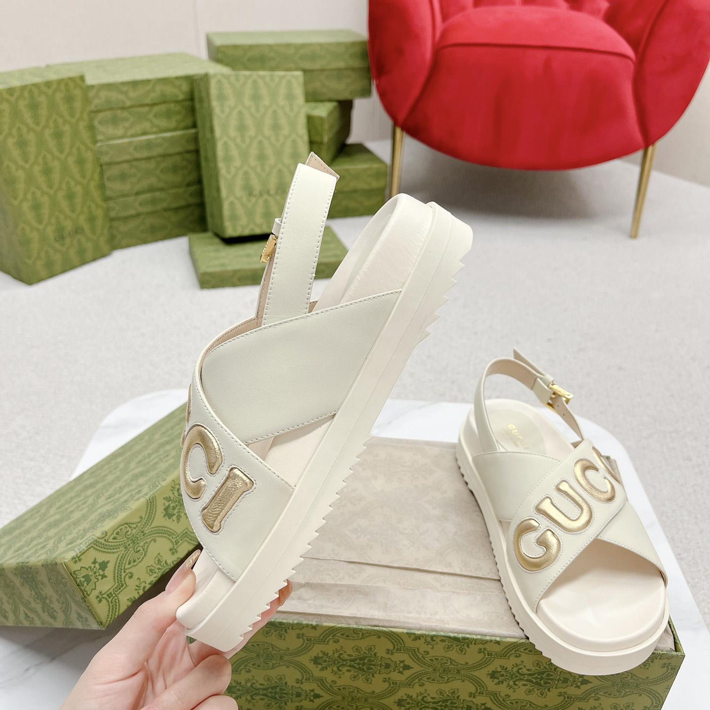 Gucci White Embossed Sandals - DopestKickz