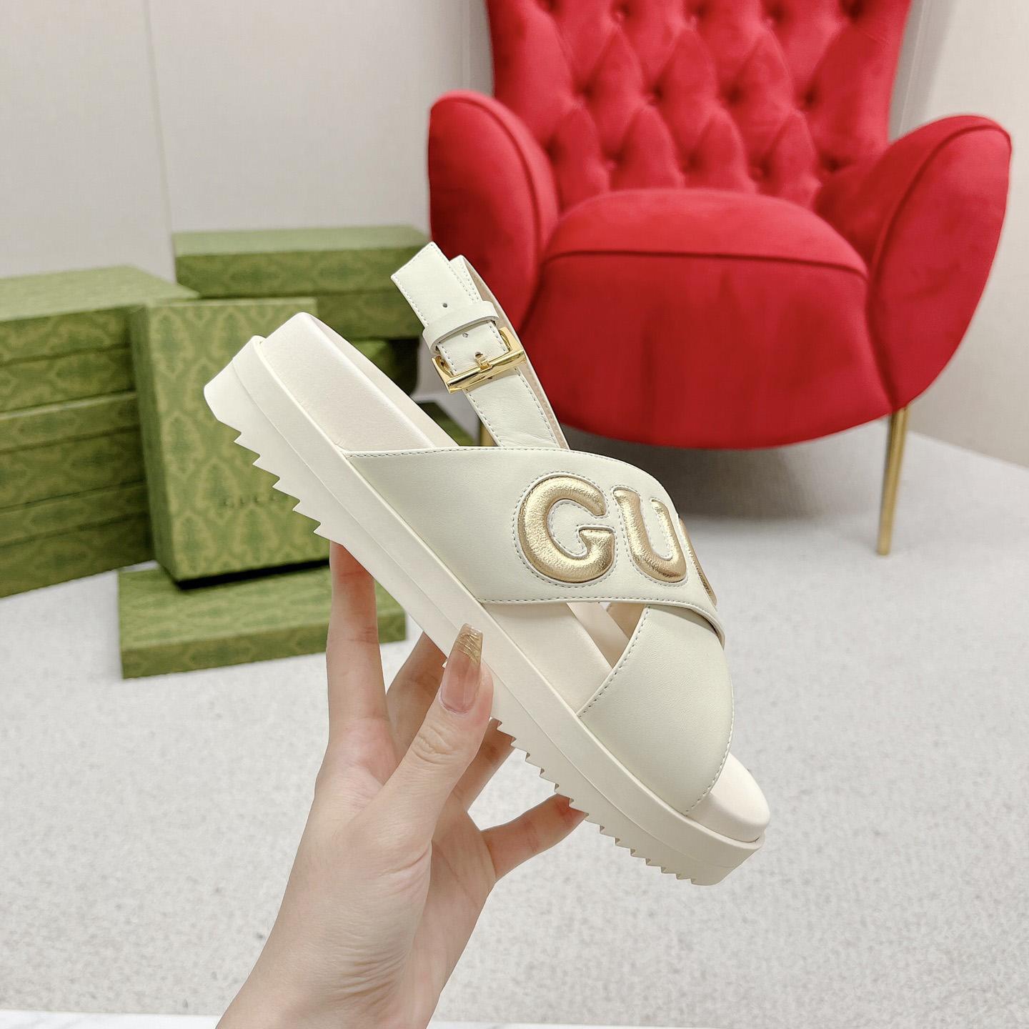 Gucci White Embossed Sandals - DopestKickz
