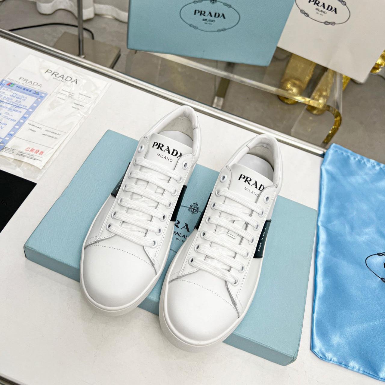 Prada Brushed Leather And Leather Sneakers - DopestKickz