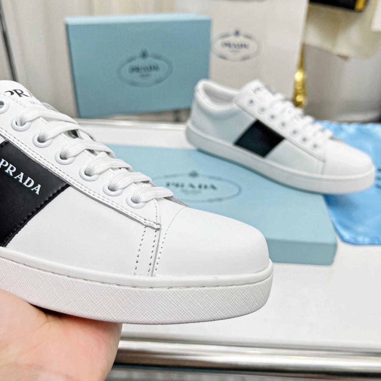 Prada Brushed Leather And Leather Sneakers - DopestKickz