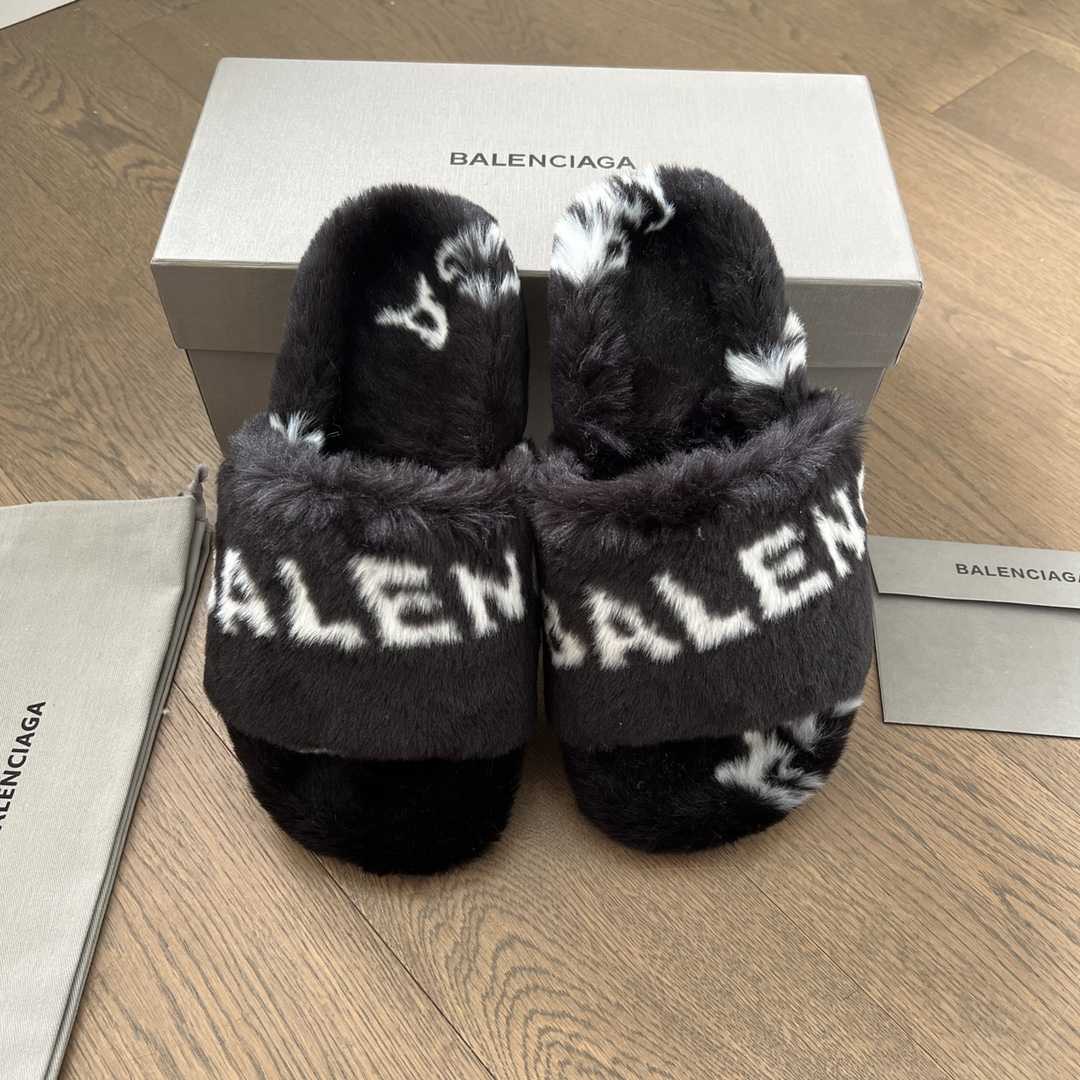 Balenciaga Faux fur Logo Slippers - DopestKickz