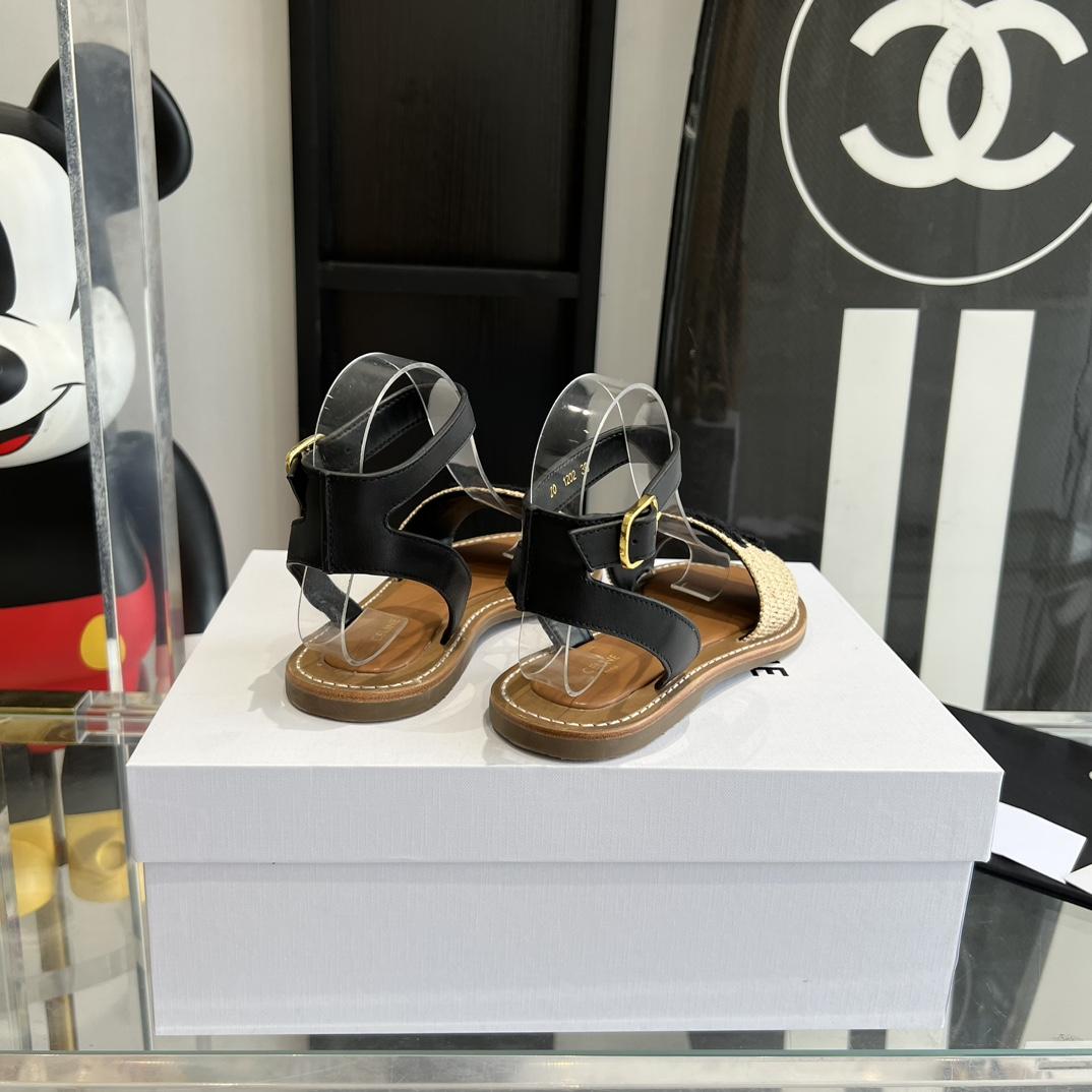 Celine Lympia Flat Strap Sandal In Raffia & Calfskin - DopestKickz