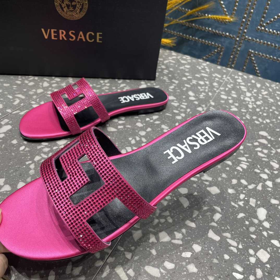 Versace Greca Maze Crystal Flat Sandals - DopestKickz
