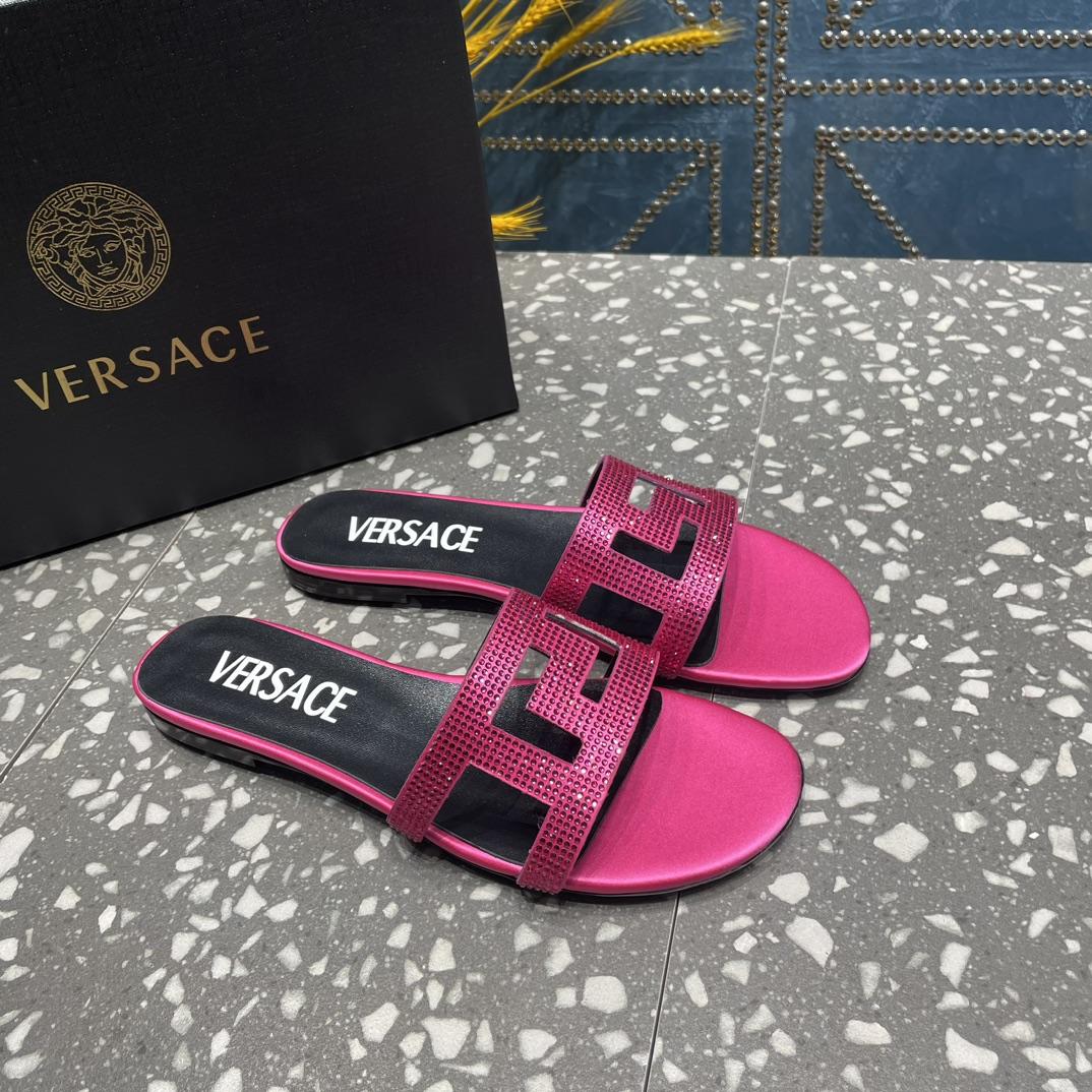 Versace Greca Maze Crystal Flat Sandals - DopestKickz