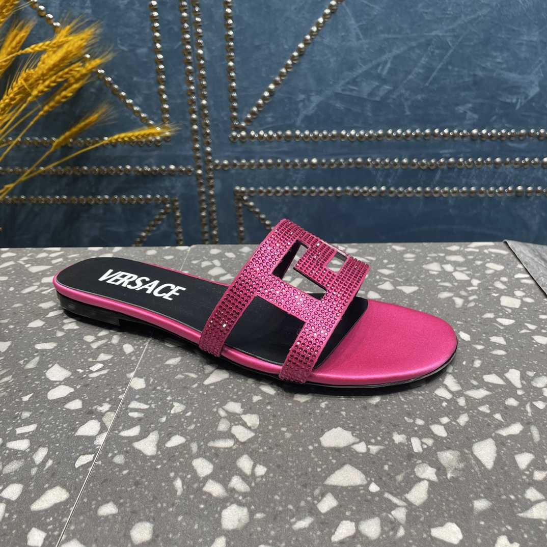 Versace Greca Maze Crystal Flat Sandals - DopestKickz