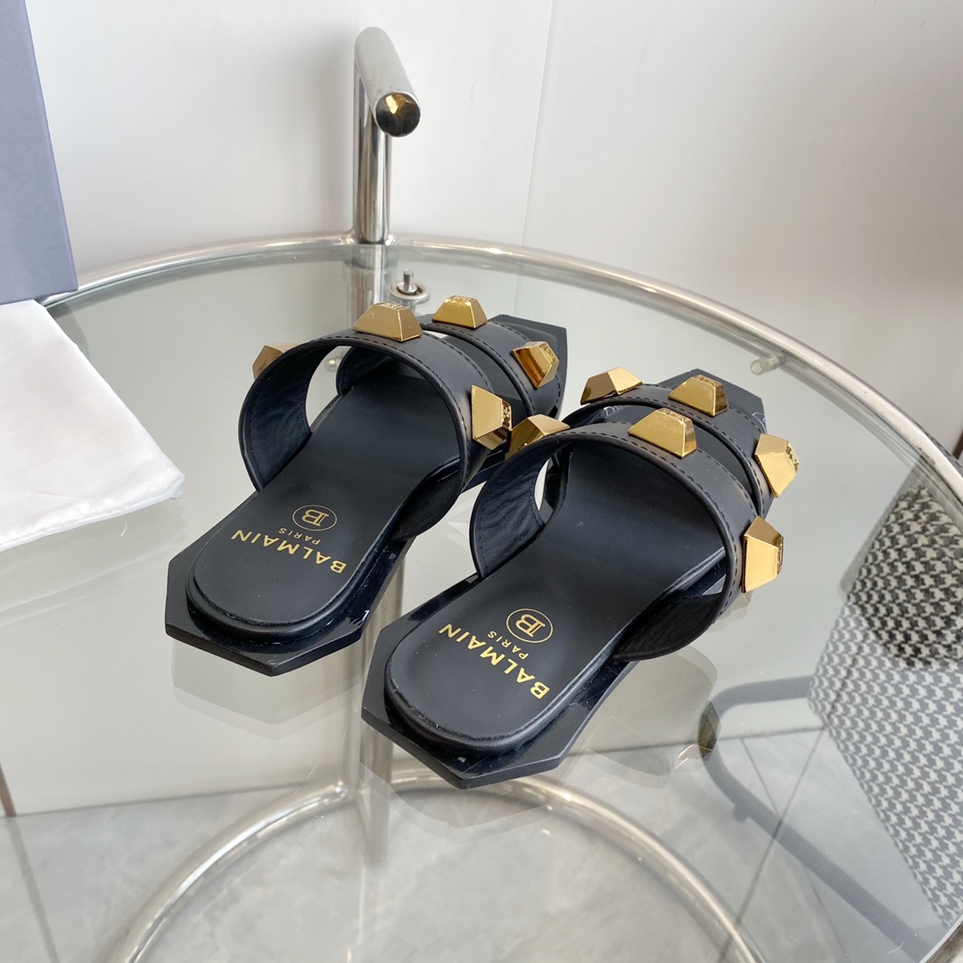 Balmain Ana Studded Leather Slides - DopestKickz