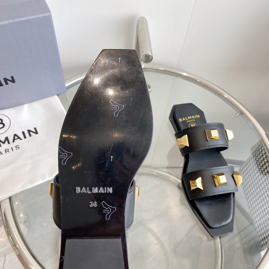 Balmain Ana Studded Leather Slides - DopestKickz