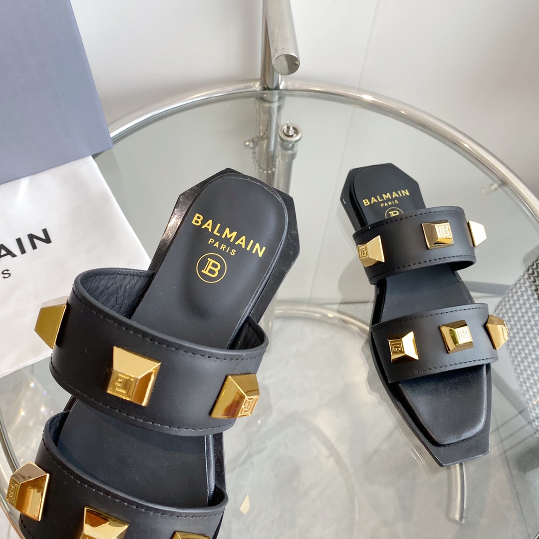 Balmain Ana Studded Leather Slides - DopestKickz