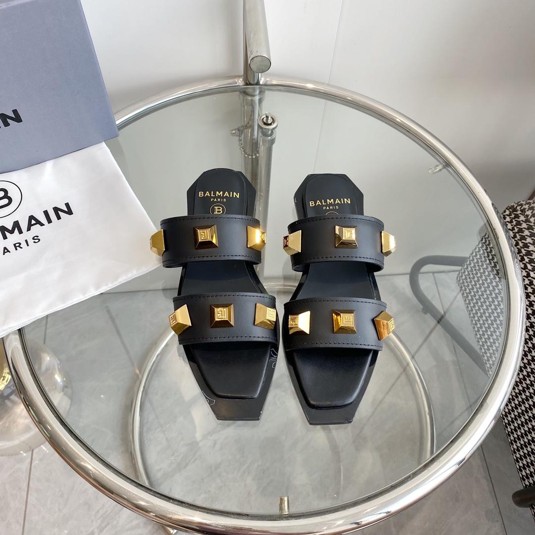 Balmain Ana Studded Leather Slides - DopestKickz